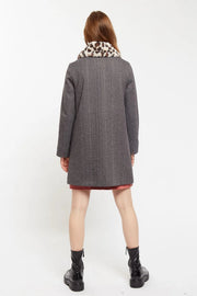 Dryden Herringbone Faux Fur Collar A Line Coat