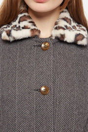 Dryden Herringbone Faux Fur Collar A Line Coat