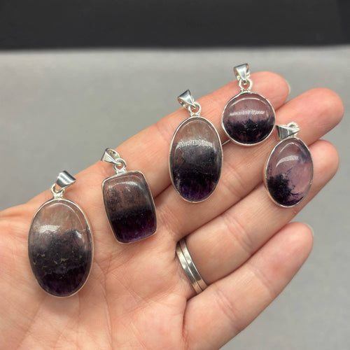 Genuine Blue John Fluorite Pendant set in sterling silver - 2 options