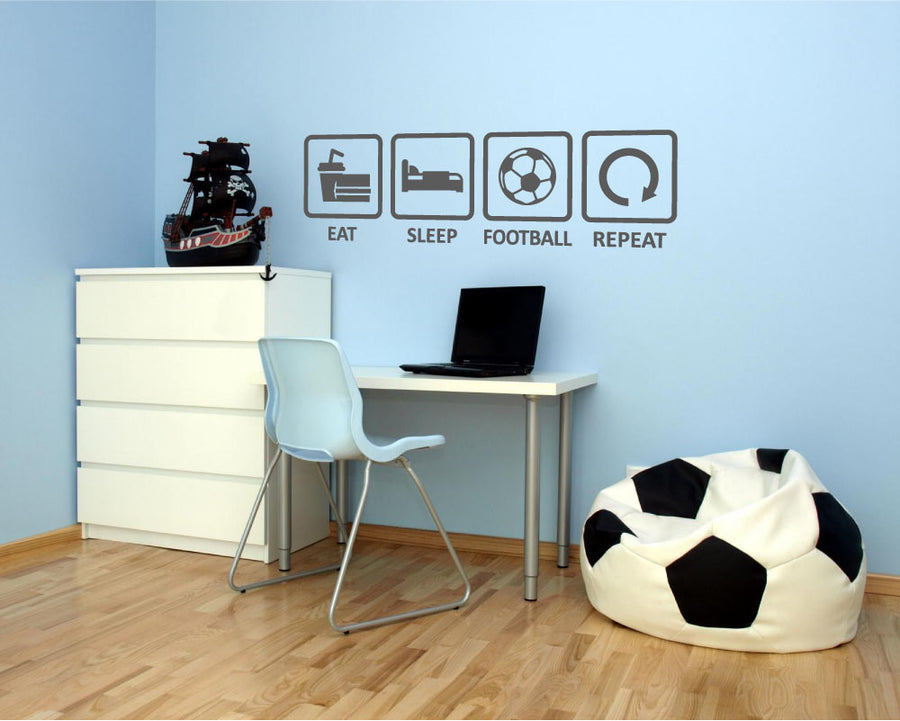 Eat Sleep Football Repeat Wall Sticker – Bedroom Football Wall Art Decor