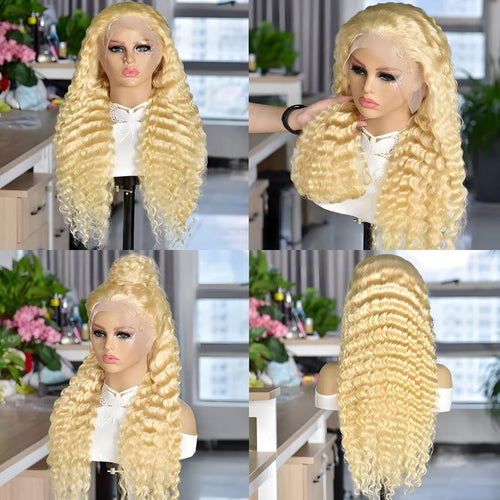 Human Hair Deep Wave 13x6 Hd Lace Frontal 250 Density Brazilian Pre Plucked Curly Wigs
