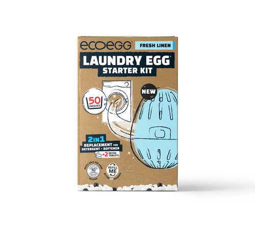 ECOEGG Laundry Egg Washing Detergent Fresh Linen Starter Kit - Plastic Free Eco Washing Egg, 50 Washes