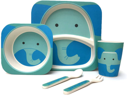 Elephant Bamboo Kids Dinner Set – 5 Piece Eco-Friendly Tableware