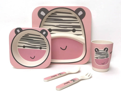 Zebra Bamboo Kids Dinner Set – 5 Piece Eco-Friendly Tableware