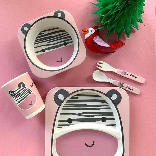 Zebra Bamboo Kids Dinner Set – 5 Piece Eco-Friendly Tableware