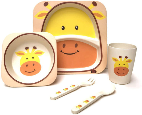 Zebra Bamboo Kids Dinner Set – 5 Piece Eco-Friendly Tableware