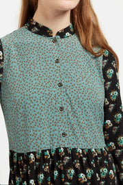 Louche Elsie Posy Patchwork Print Tiered Long Sleeve Midi Dress