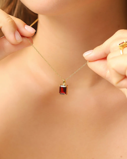 Garnet Emerald Cut Pendant Necklace in 18k Gold Vermeil