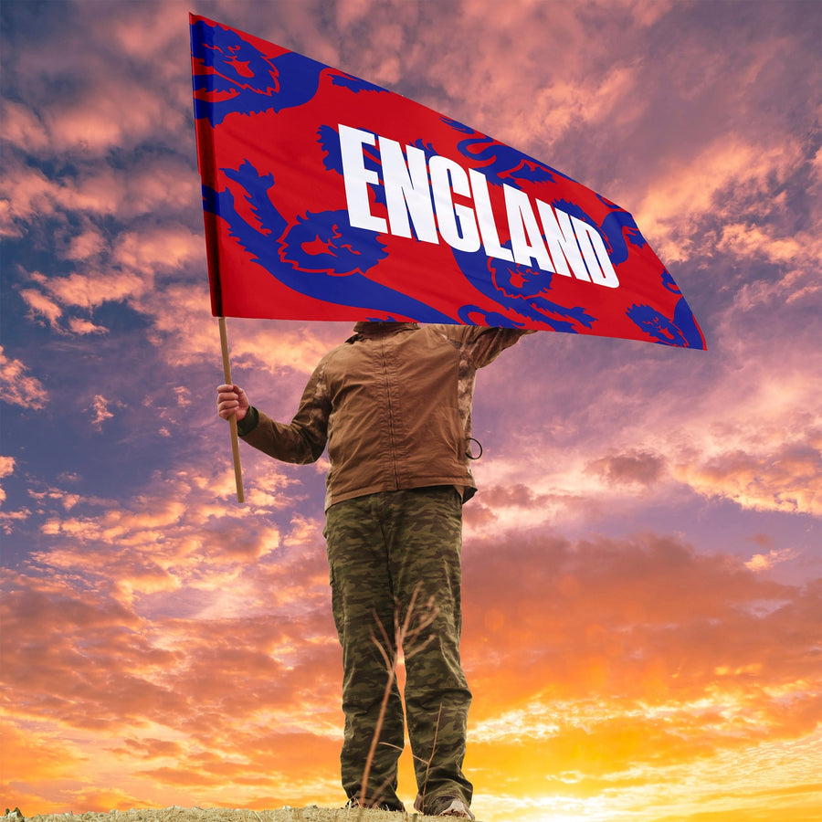 England Red and Blue Lions Flag with Sleeve - WC26 - 4 Sizes!