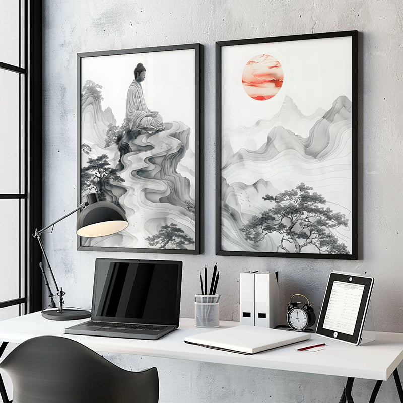 Extra Large Framed Wall Art | Set of 2 Asian Inspired Wall art Prints