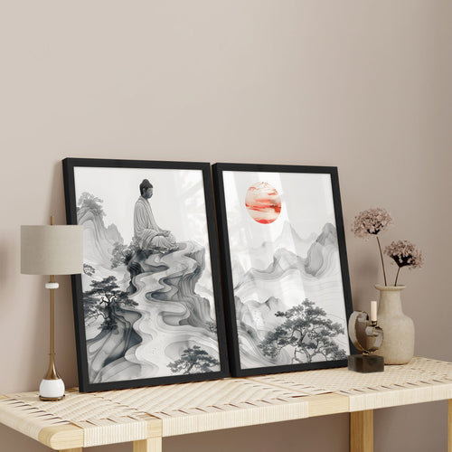 Extra Large Framed Wall Art | Set of 2 Asian Inspired Wall art Prints