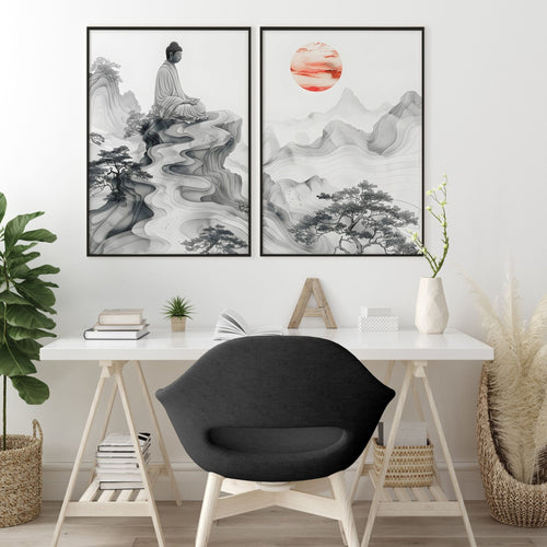 Extra Large Framed Wall Art | Set of 2 Asian Inspired Wall art Prints