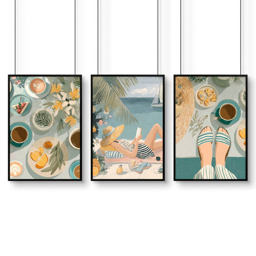 Extra Large Pictures For Living Room | Set of 3 Italian Lifestyle Wall art Prints