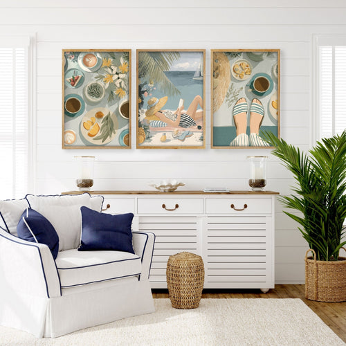 Extra Large Pictures For Living Room | Set of 3 Italian Lifestyle Wall art Prints