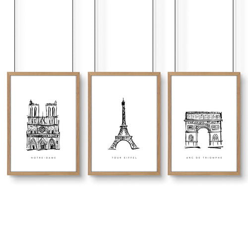 Extra Large Wall Arts | Set of 3 Paris Landmarks Wall art Prints