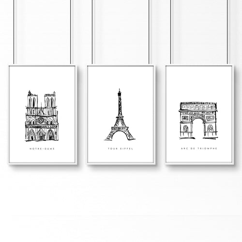 Extra Large Wall Arts | Set of 3 Paris Landmarks Wall art Prints