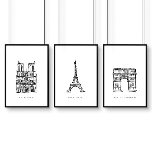 Extra Large Wall Arts | Set of 3 Paris Landmarks Wall art Prints