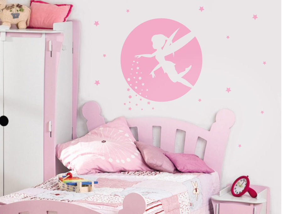 Fairy Wall Sticker Silhouette - Girls Bedroom Decor - Moon & Stars Decal