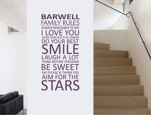Personalised Family Rules Wall Art Sticker – Inspirational Wall Decor