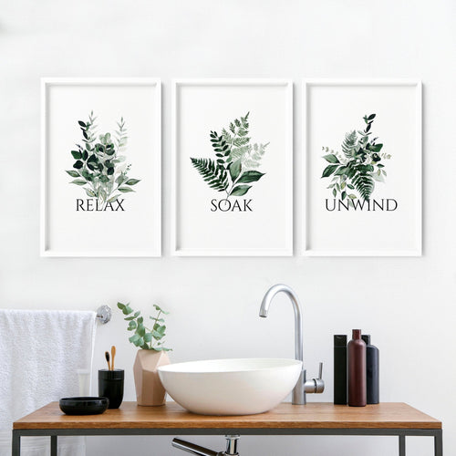 Pictures for Bathroom Walls – Set of 3 Botanical Prints