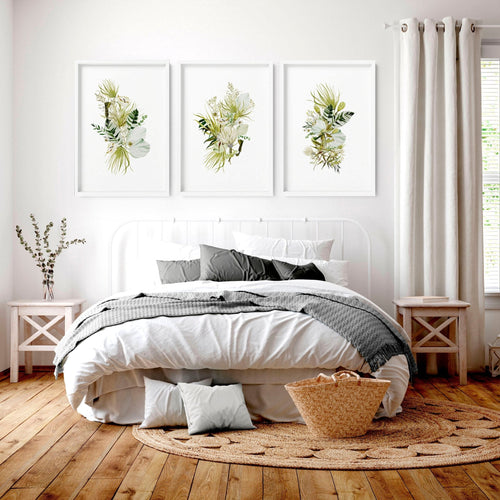 Framed Wall Art for Bedroom – Set of 3 Botanical Prints