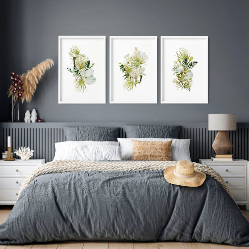 Framed Wall Art for Bedroom – Set of 3 Botanical Prints