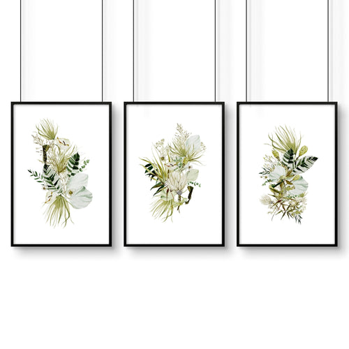 Framed Wall Art for Bedroom – Set of 3 Botanical Prints