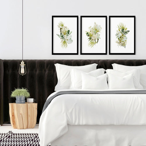 Framed Wall Art for Bedroom – Set of 3 Botanical Prints