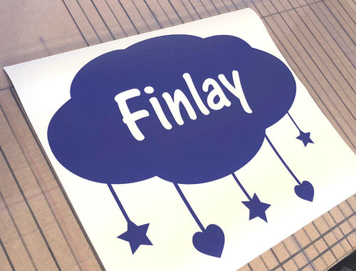 Personalised Cute Vinyl Name Sticker Cloud for Nursery
