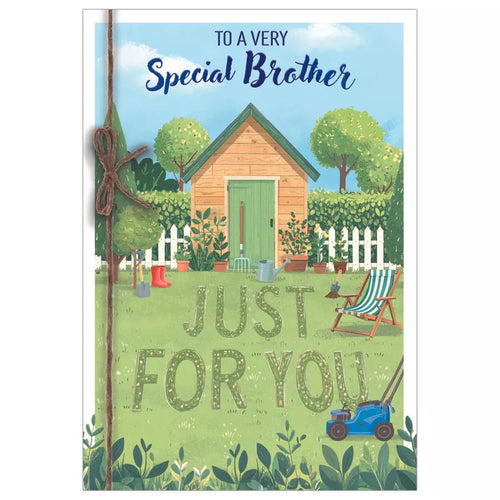 TO  A  VERY SPECIAL  BROTHER   BIRTHDAY CARD GARDEN SHED 7”x5