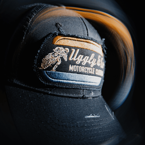 Black Flat Track Trucker Hat