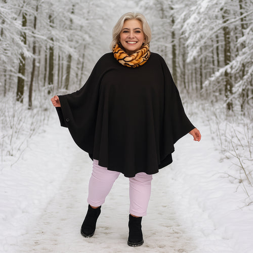 FLEECE POLO NECK OVERSIZED PONCHO / JUMPER
