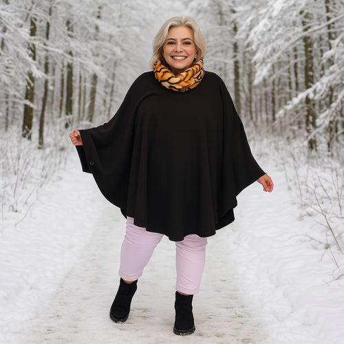 FLEECE POLO NECK OVERSIZED PONCHO / JUMPER
