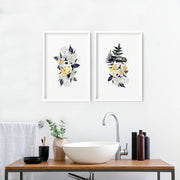 Wall art for bathroom walls | set of 2 Floral wall art prints