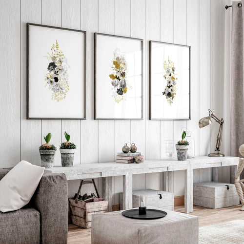 Living Room Wall Pictures – Set of 3 Floral Prints
