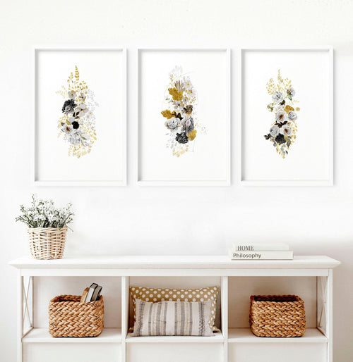 Living Room Wall Pictures – Set of 3 Floral Prints