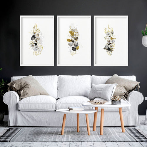 Living Room Wall Pictures – Set of 3 Floral Prints