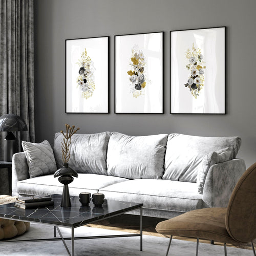 Living Room Wall Pictures – Set of 3 Floral Prints