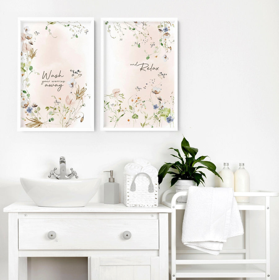 Bathroom decoration items | Set of 2 Shabby Chic wall art