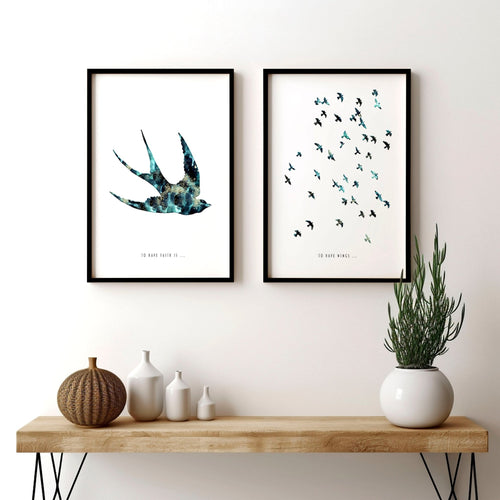 Hallway art | Set of 2 Flying birds wall art prints