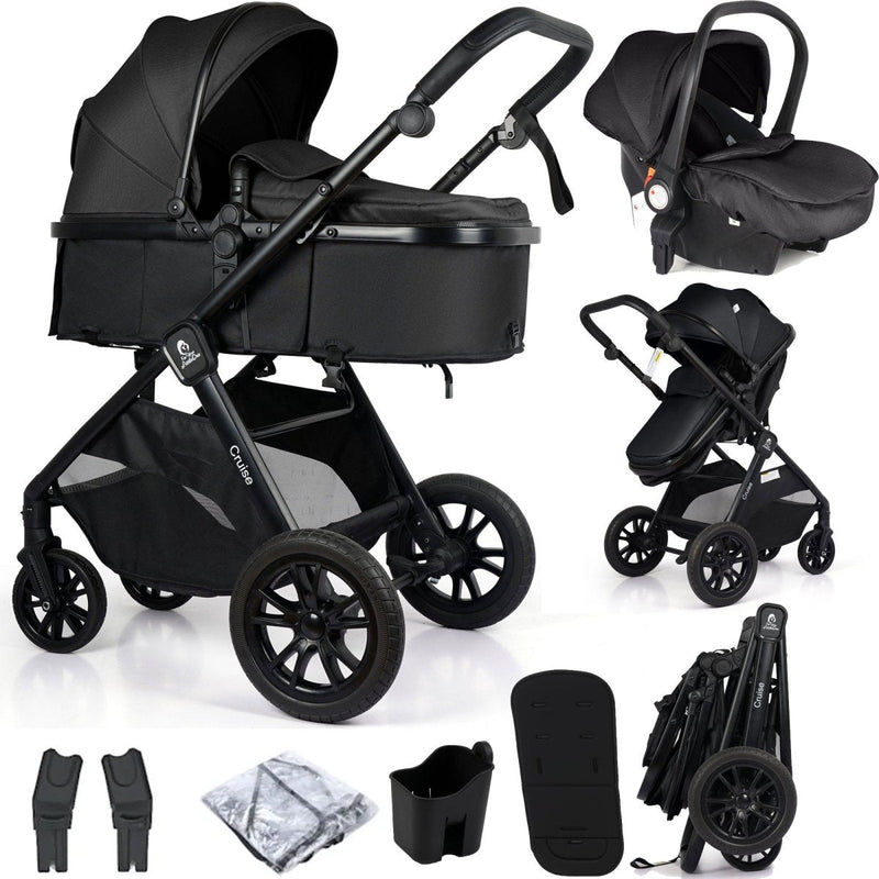 For Your Little One Cruise 3 In 1 Travel System With Car Seat - Eclipse Black (Free Cupholder / Seat Liner Included!)
