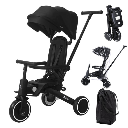 Foryourlittleone Xplor Plus 6 in 1 Foldable Trike - Jet Black (10m-4y)