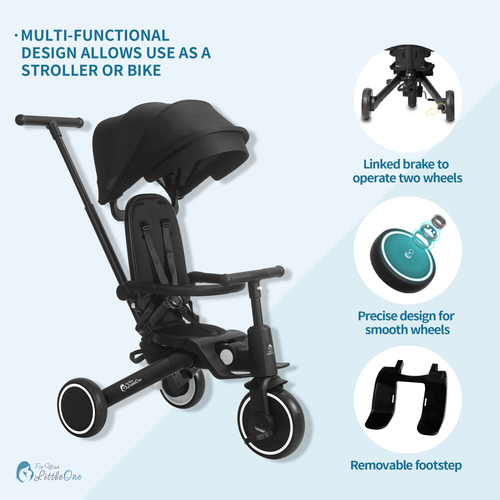 Foryourlittleone Xplor Plus 6 in 1 Foldable Trike - Jet Black (10m-4y)