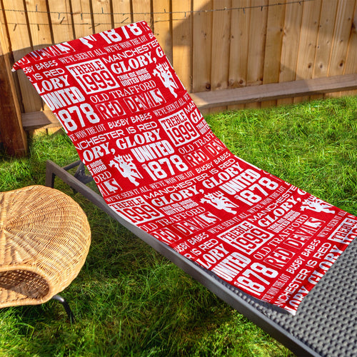 Manchester Red - Word Montage - Beach Towel - Microfibre Retro Beach Towel - 150cm x 75cm