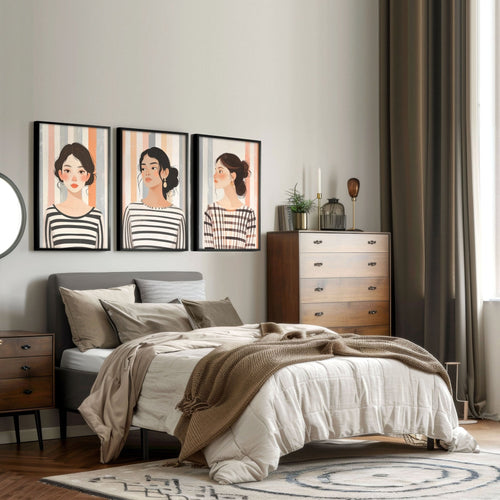Framed Bedroom Wall Art | Set of 3 Bohemian Wall art Prints