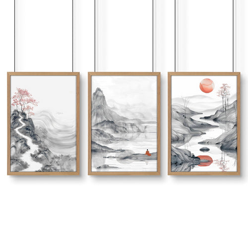 Framed Gallery Wall | Set of 3 Asian Inspired Wall art Prints