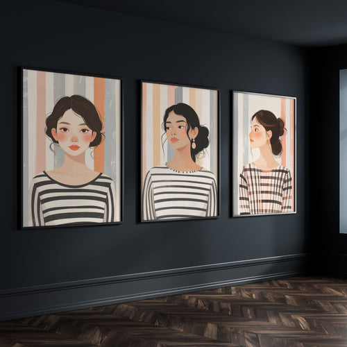 Framed Pictures For The Living Room | Set of 3 Boho Women Wall art Prints