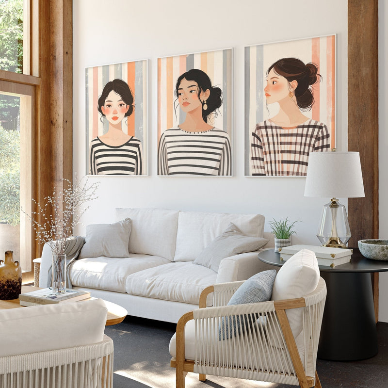 Framed Pictures For The Living Room | Set of 3 Boho Women Wall art Prints