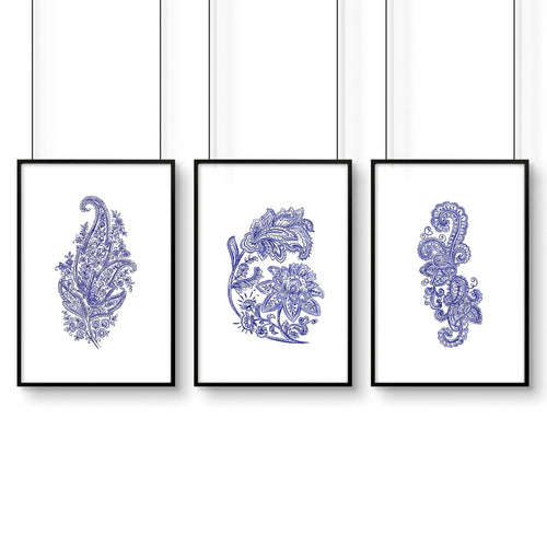 Wall hanging boho | set of 3 Paisley wall art for bedrooms