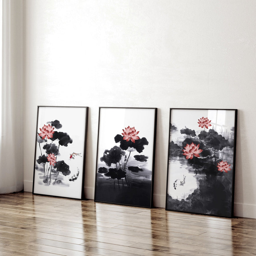 Framed Prints For Wall | Set of 3 Asian Inspired Wall art Prints
